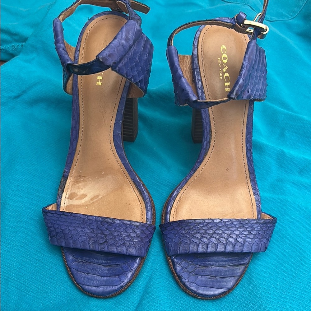 Coach Blue Textured Ankle Strap Heels